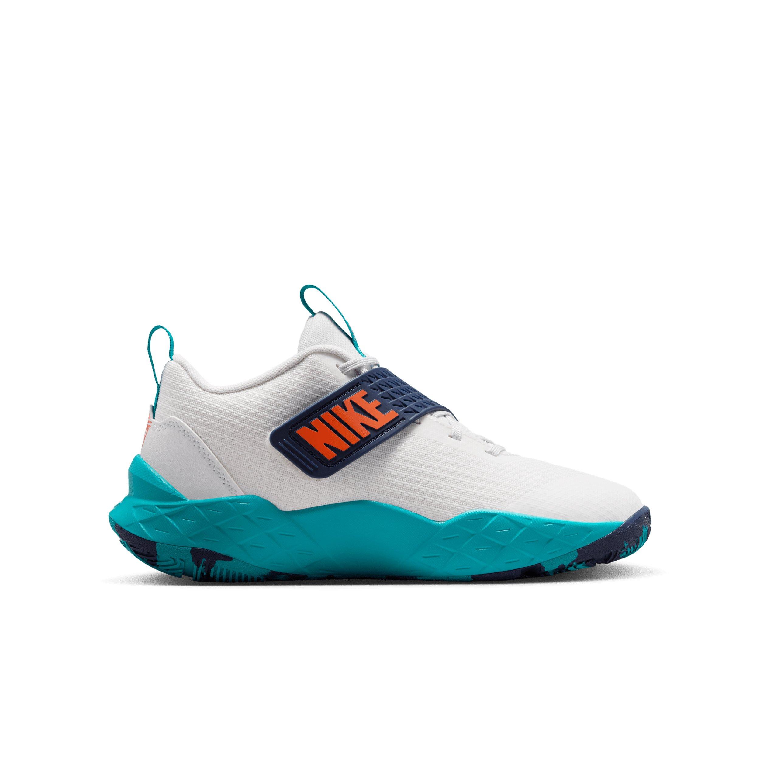 Nike Team Hustle D 12 "Summit White/Energy/Midnight Navy/Orange" Grade School Boys' Basketball Shoe - WHITE/ENERGY/NAVY/ORANGE